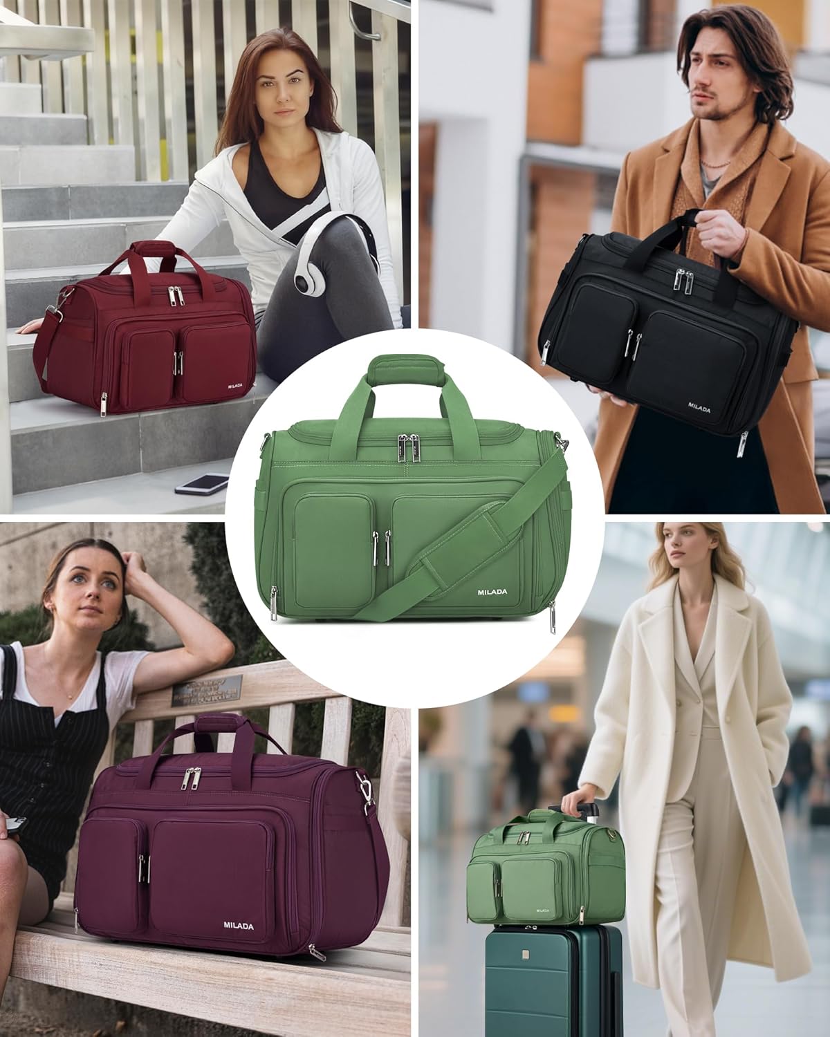 MILADA Underseat Carry On Luggage Bags for Travel Lightweight Foldable Carry On Bags for Airplanes Small Duffle Bag for Men Women TSA Approved Underseat Bag Travel Tote Bags, Forest Green - Image 6