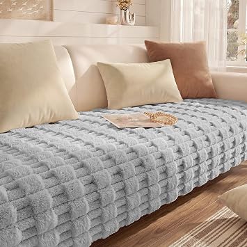 Looxii Couch Cover Sofa Cover for Dogs Non-Slip Couch Protector Pet Friendly Fuzzy Sofa Slipcover Gray, 35.4x63in