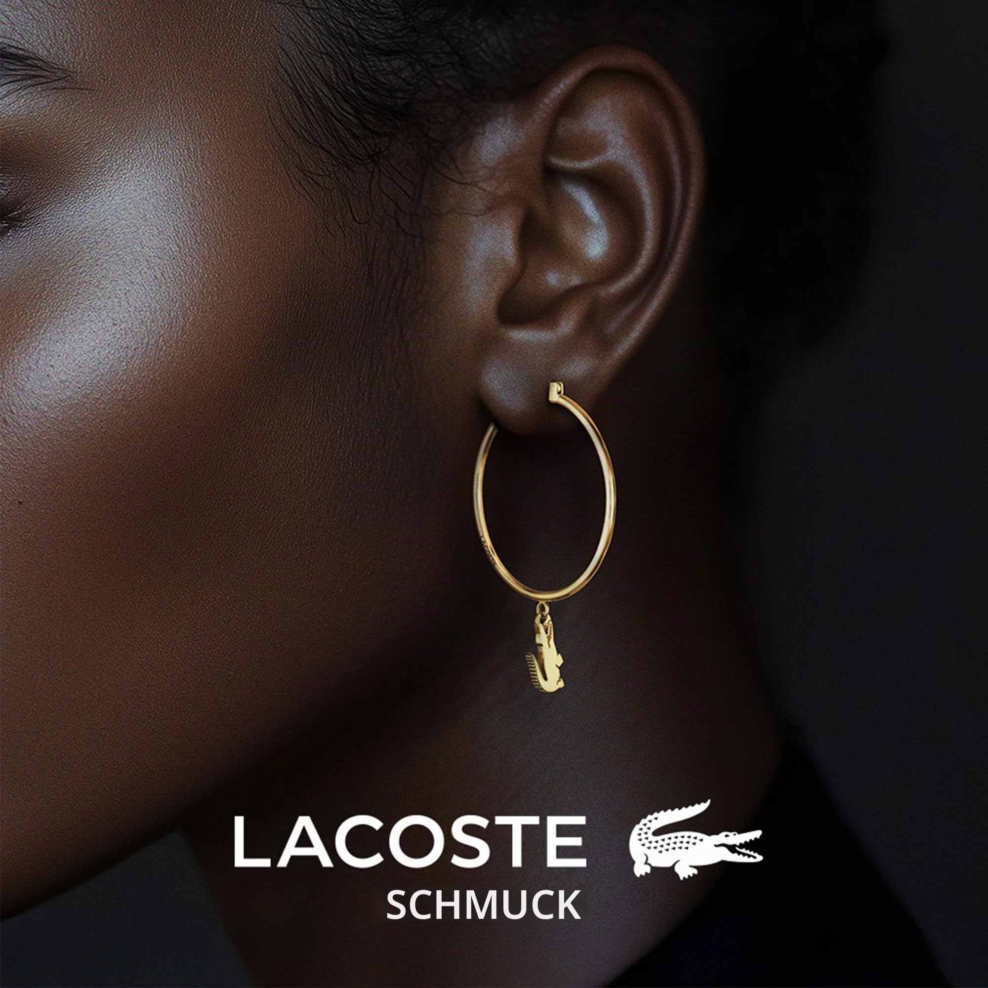 Lacoste Creolen Für Männer und Frauen Kollektion CROCODILE aus Edelstahl mit einem Charm in Form eines Krokodils - Erhältlich aus Gold oder Silber