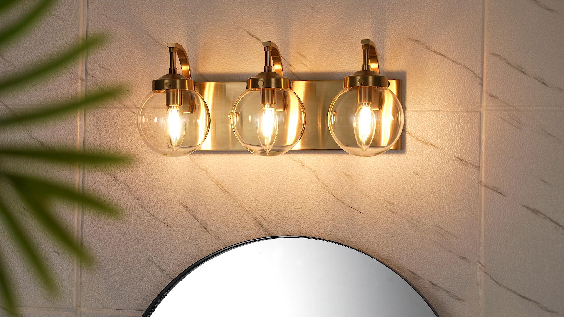 Image of Beionxii Bathroom Vanity Light, 3-Light Brushed Gold Bathroom Light Fixtures, Modern Vanity Lights with Clear Glass Shade, Wall Sconces Lighting Over Mirror Living Room Hallway, BX-VL03BG-3CG