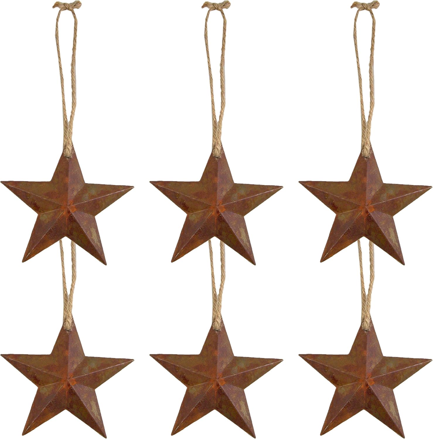 Rustic Metal Wall Hanging Star Country Patriotic Ornament, 5 1/2 Inch, Pack of 6
