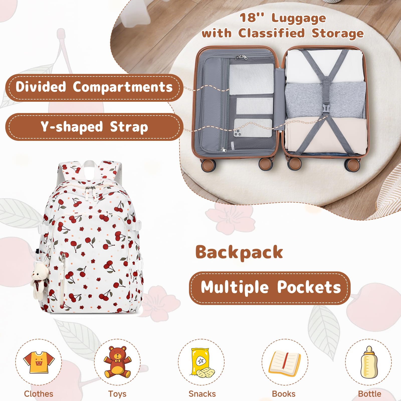Sea choice Kinderkoffer mit Rucksack Set Handgepäck Leicht Hartschalenkoffer Trolley Jungen Mädchen Reisekoffer mit 4 Rollen, TSA Schloss, 53x34x21cm