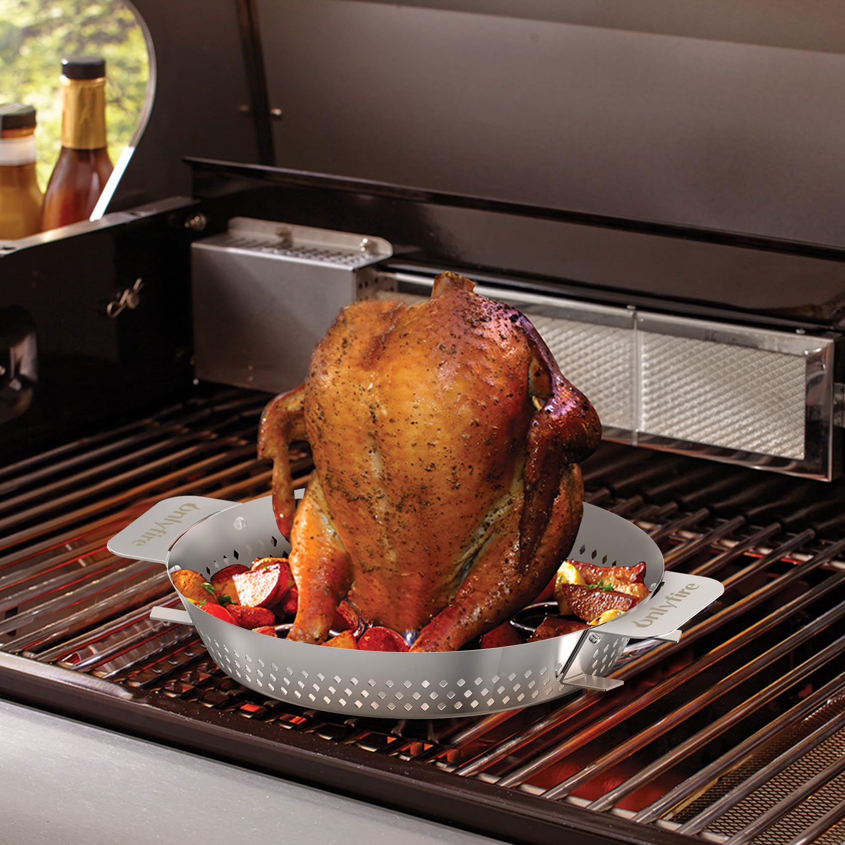 onlyfire Support de Cuisson en INOX pour Poulet et Barbecue, Compatible avec Le Système Weber Gourmet BBQ, Accessoire pour Weber