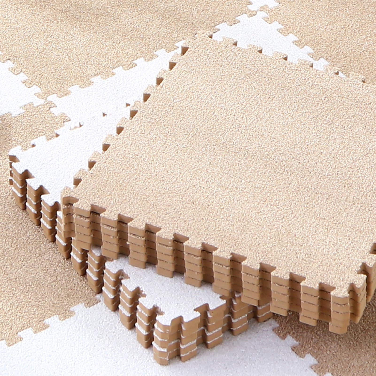 Palymaty 12-częściowa mata podłogowa z pianki patchworkowej, 12 "X 12" grube blokujące kwadraty dywanowe, piankowa mata podłogowa z puzzli, mata do zabawy z puzzlami dywanik(Beige)