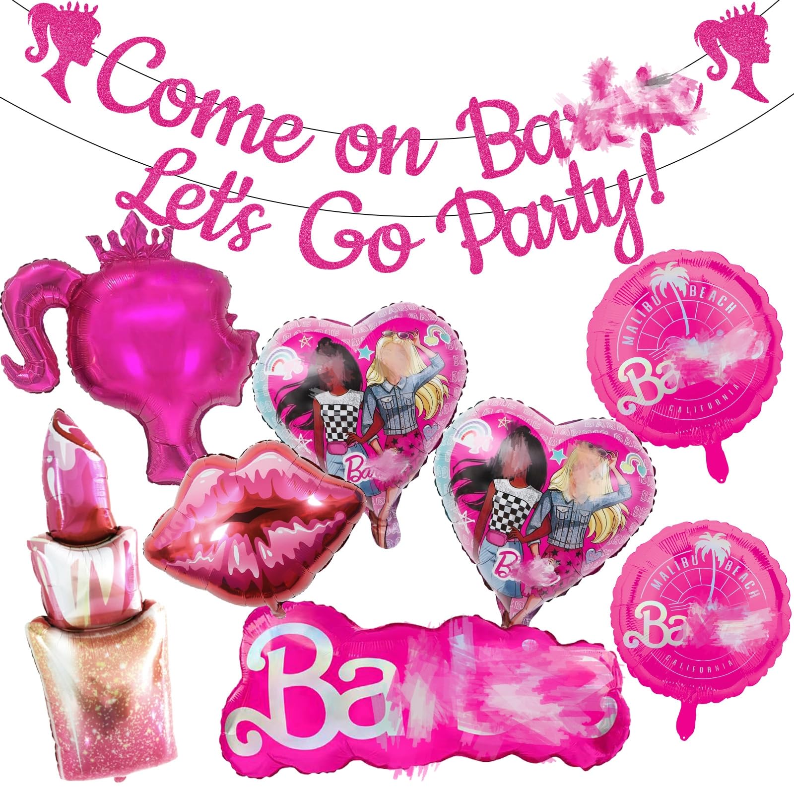 Pink Girl Party Decorations Foil Balloons Set, Pink Princess Birthday Party Decorations, Princess Foil Balloon Set, Princess Balloons for Girls Party Supplies — image 1