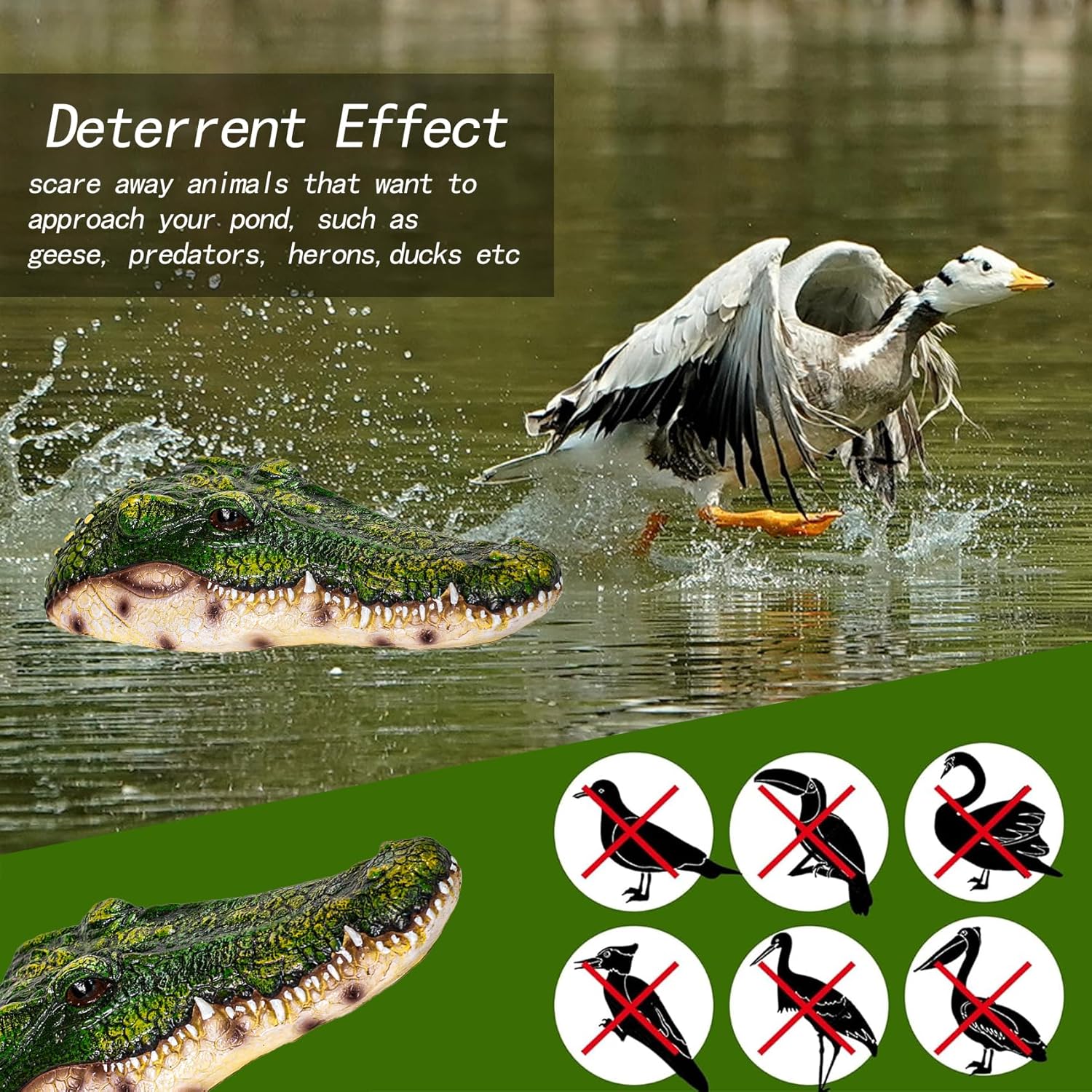 Realistic Floating Alligator Head Decoy for Ponds & Pools - Premium Quality Crocodile Decor, Duck Deterrent, Garden & Yard Animal Protector, Lifelike Predator Replica