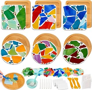 CaiyiDiyue 6 Sets DIY Mosaic Coaster Kit, Glass Mosaic Craft Set