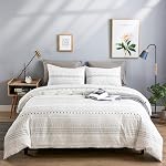 WARMDERN Boho Couvercle rayé Ensemble de literie blanc coton taille Reine 3 Pièce Ultra Couvre-culotte à bandes géométriques souples avec fermeture à glissière & Cravates de coin 2 Étui d'oreiller (Queen Bleue)