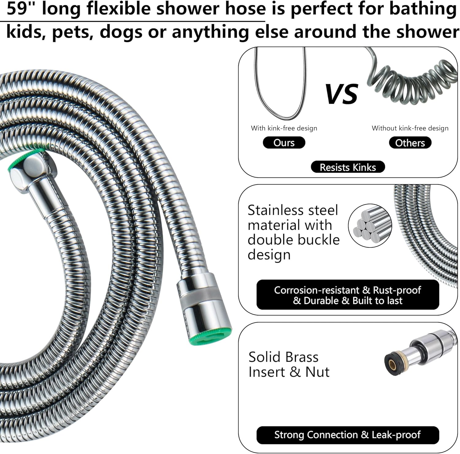 Hand Shower with Slide Bar, 25.5" Adjustable Height Slide Bar for Hand Shower Combo High Pressure Handheld Shower Head and 59" Shower Hose, Chrome