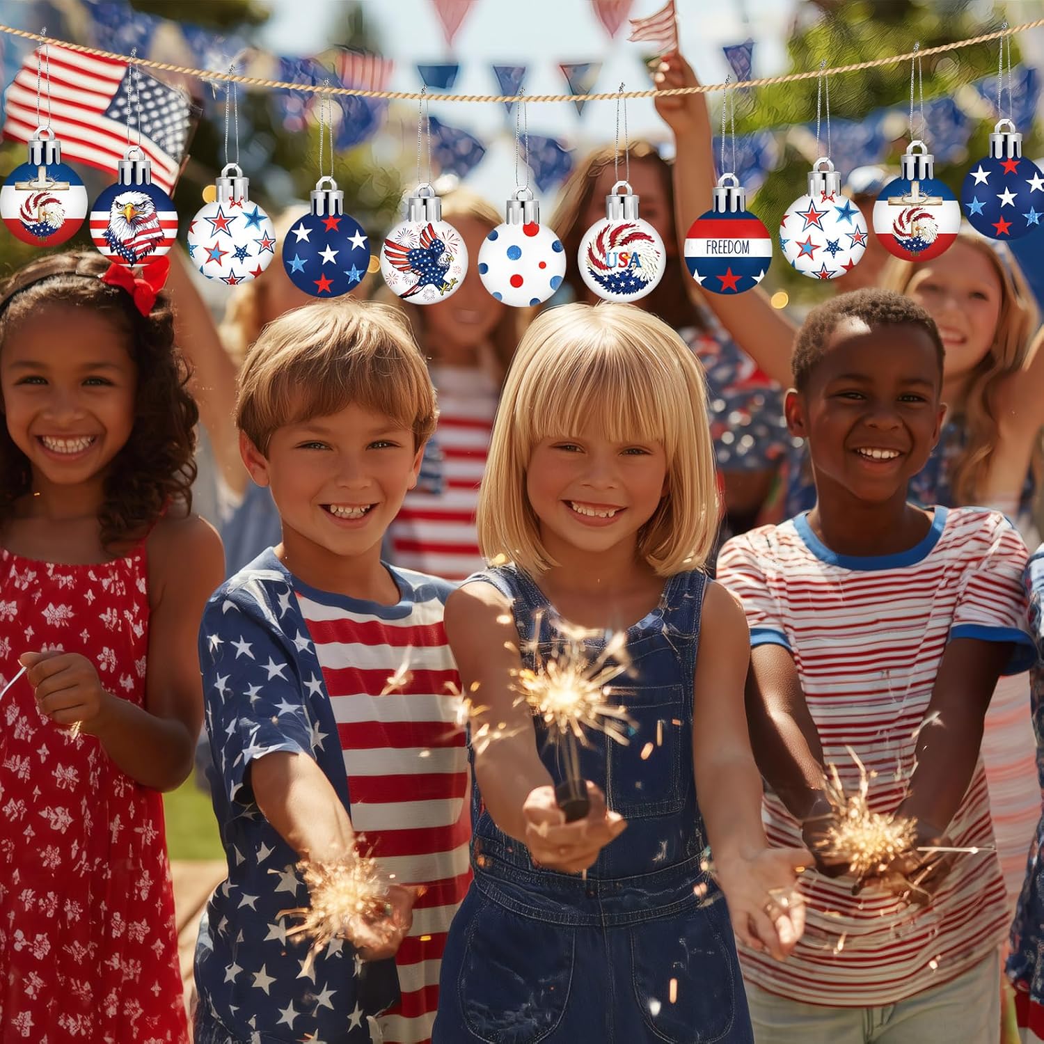 HyDren 40 Pcs 4th of July Ornaments 1.2 Inch Mini Patriotic Tree Decorations 250th Anniversary Memorial Day Independence Day Ornaments Red White Blue Eagle Star Ball Decorations for Holiday Party