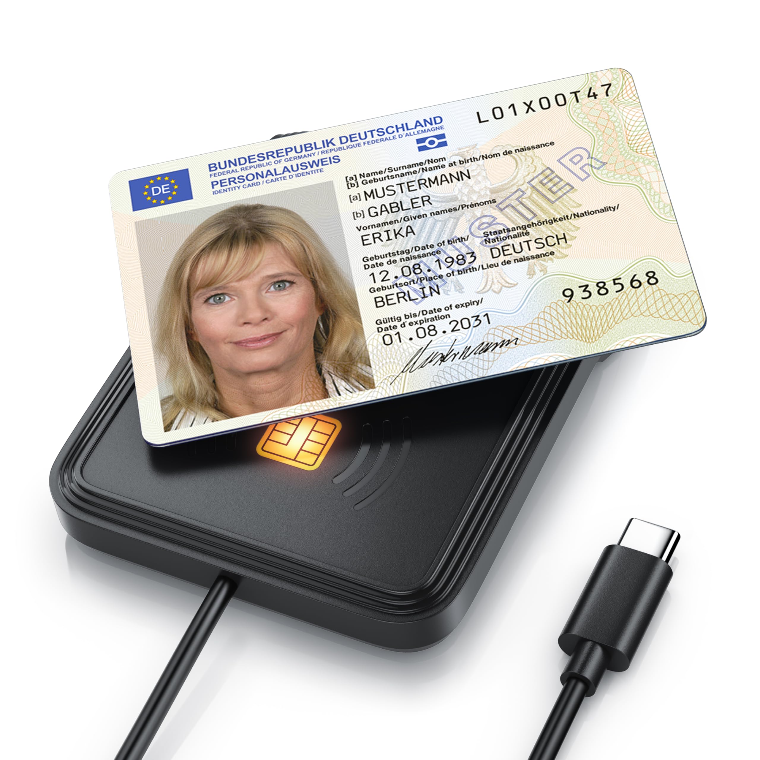 CSL - USB C Chipkartenleser mit NFC - SmartCard Reader - SIM Kartenlesegerät - ISO 7816 – ISO 14443 - Windows 7-11 - für den neuen Personalausweis Krankenkassenkarten Bankkarten - kein EPA