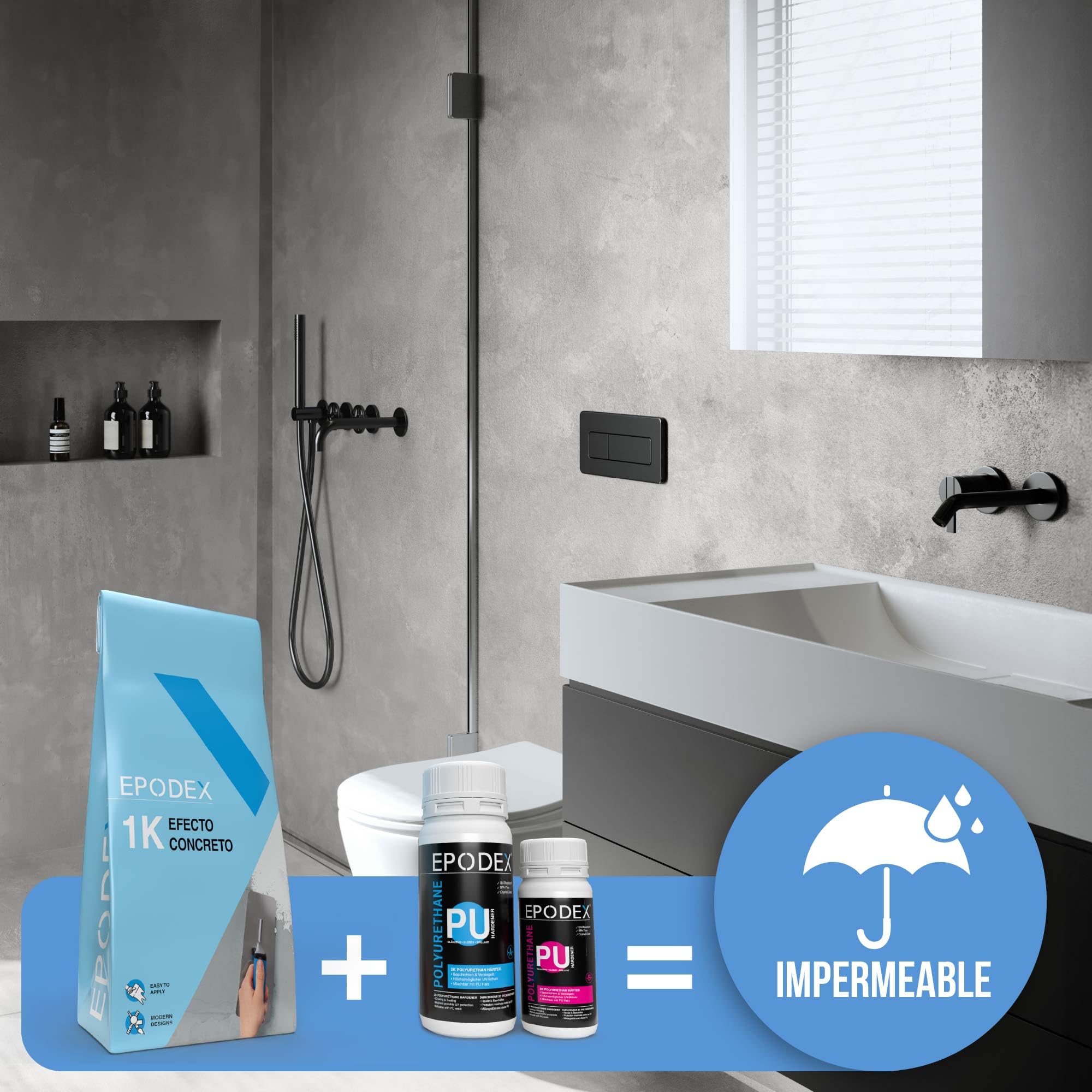 EPODEX CONCRETE EFFECT Estuco efecto cemento - Iron Grey | Revoco estructurado para paredes, azulejos & más - Interior & Exterior - 5 kg (5 m² - capa de 1 mm)