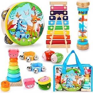 OATHX Musical Toys for Toddlers 1-3, Wooden Percussion Instruments Tambourine Xylophone for Kids Ages 1 2 3 4 5 6, Preschool Educational Musical Toys for Boys and Girls Gift