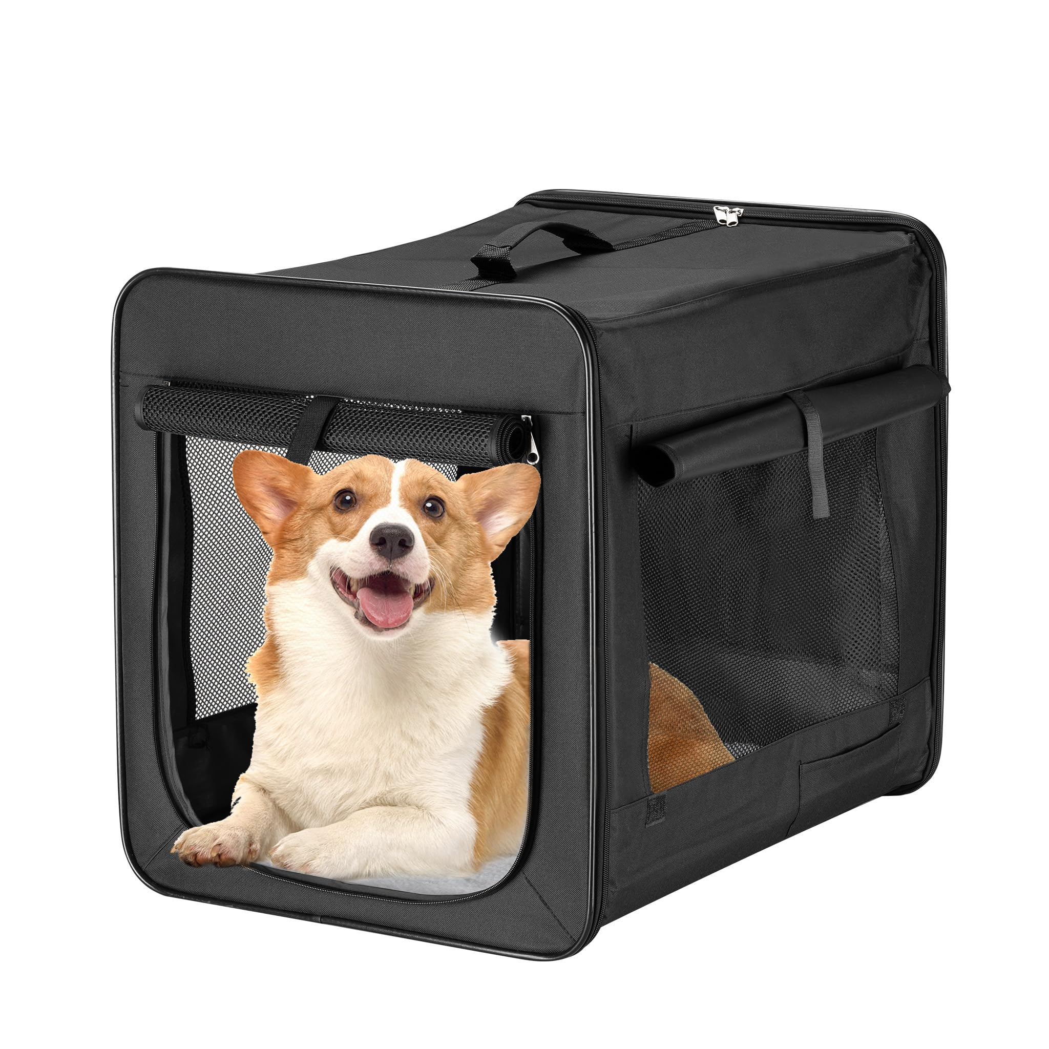 Wiltec Trasportino pieghevole nero per animali domestici, taglia L (76x56x61 cm), con cuscino