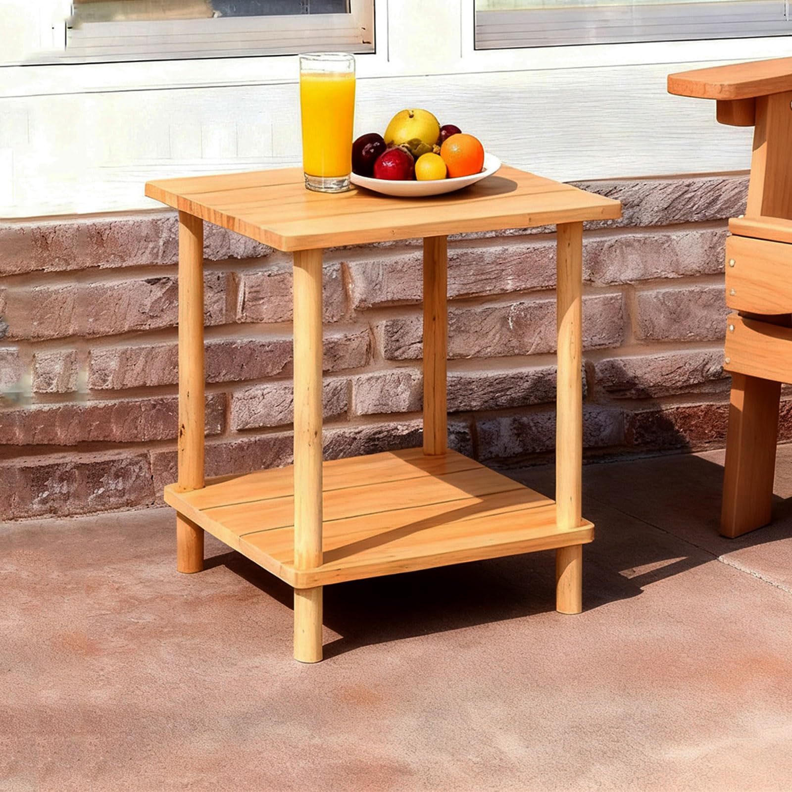 Momleix Small Natural Outdoor Side Table, 2-Tier Weather Resistant Patio End Table, Modern Rectangle Bamboo Coffee Table for Balcony, Garden, Terrace and Living Room, Easy Assembly