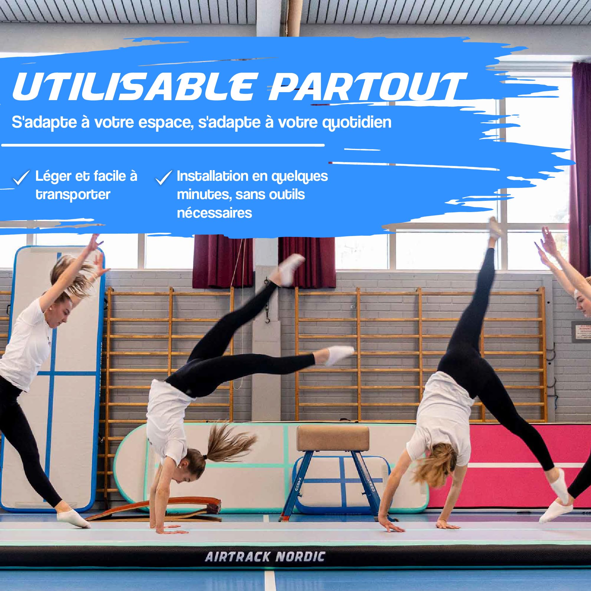 AirTrack Nordic Carbon Air Track 3m/4m/5m/6m/8m avec pompe à air électrique, Tapis de gym gonflable - 1,5 m de large et 15 cm d'épaisseur – Durable et facile à transporter Tapis de gymnastique