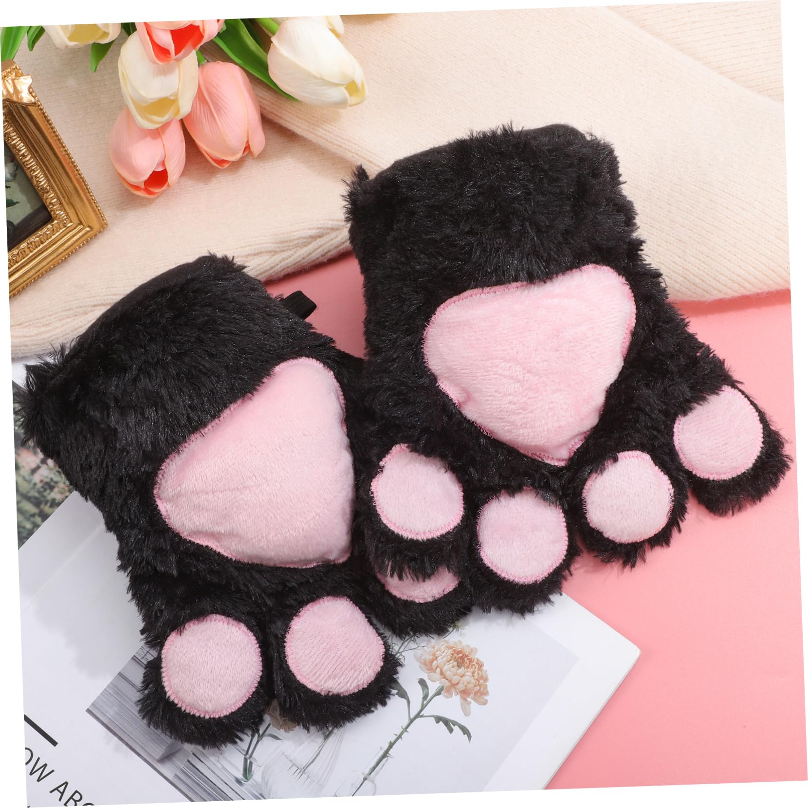 Katzenpfoten Handschuhe aus Plüsch für Mädchen Warme Niedliche Cosplay Katzenkrallenhandschuhe mit Süßem Design für Winter und Kostüm