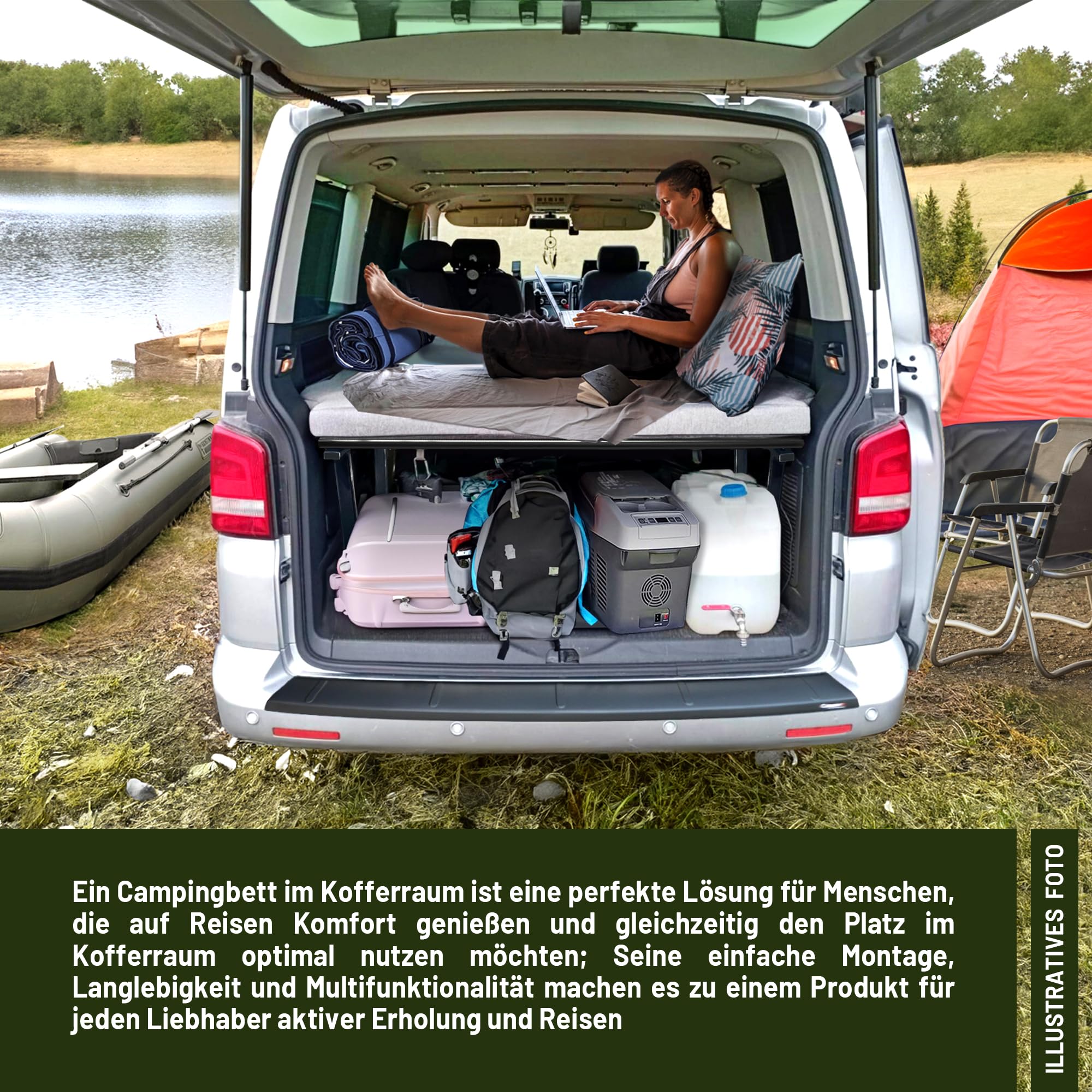 CHROMEMASTER | Kompatibel mit Ford Tourneo Custom II 2023+ ; Set: Faltbar Bett für Auto und Auto Matratze, Faltmatratze; Multiflexboard Bettverlängerung für Camper, Regal; Zubehör für den Wohnmobil