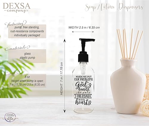 Miniatura 2 de DEXSA Dispensador de jabón de vidrio de 8 onzas - Cuando ponemos nuestros problemas en manos de Dios, Él pone su paz en nuestros corazones