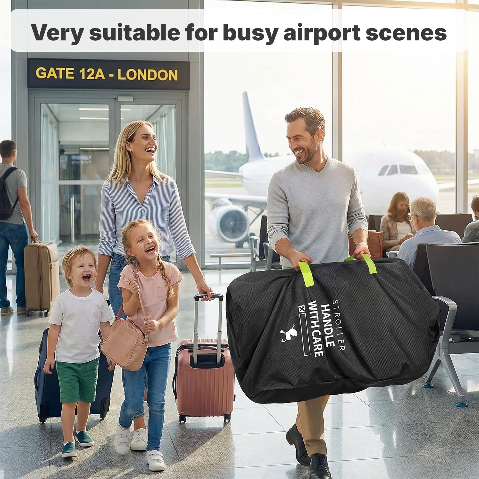 Große Transporttasche Kinderwagen, Schutzhülle für Kinderwagen im Flugzeug Robuste Buggy Tasche Wasserdichte Reisetasche mit Schultergurt Geeignet für Den Transport in Großen Flugzeugen (115x53x31cm)