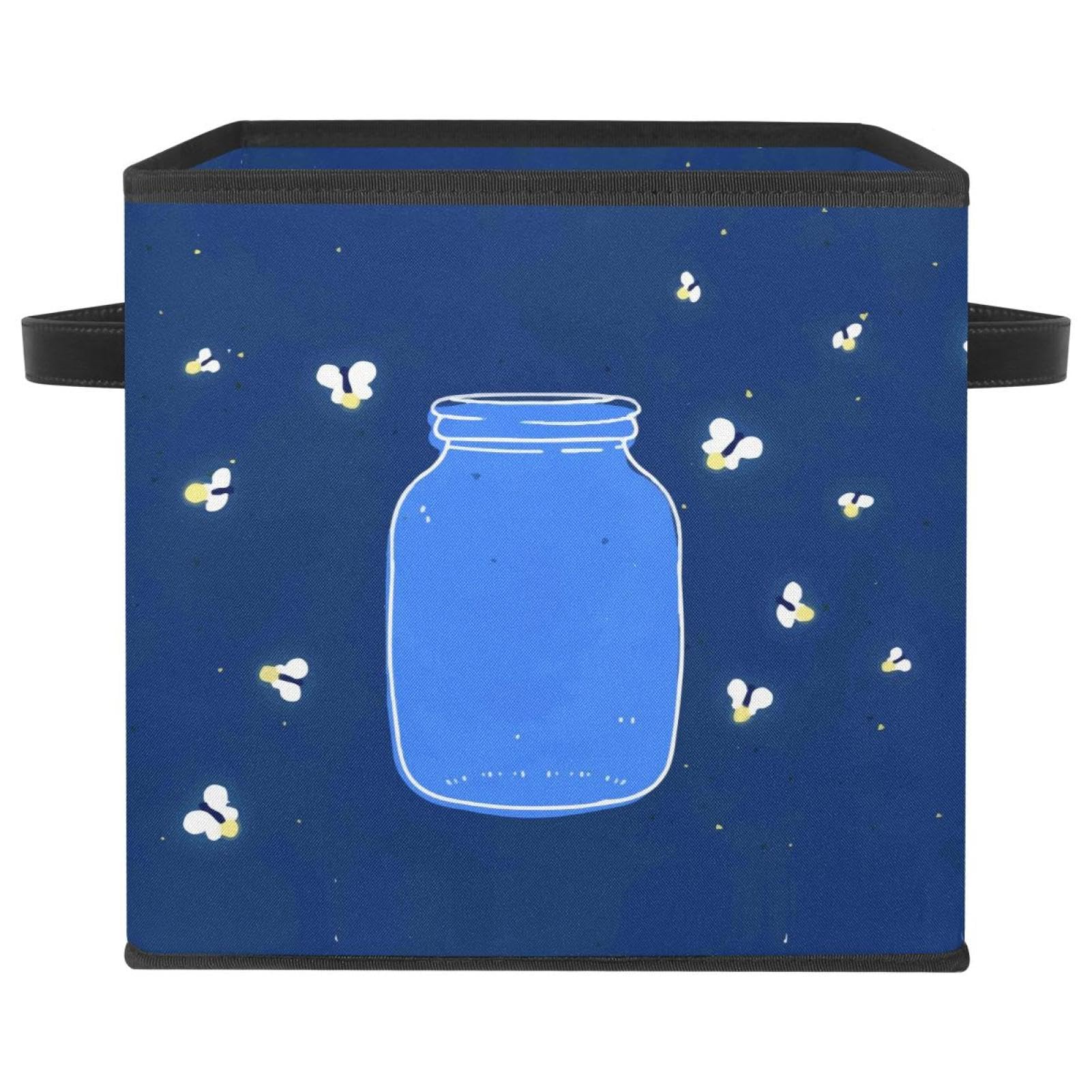 Cube en tissu bleu luciole idéal pour ranger les jouets de la chambre