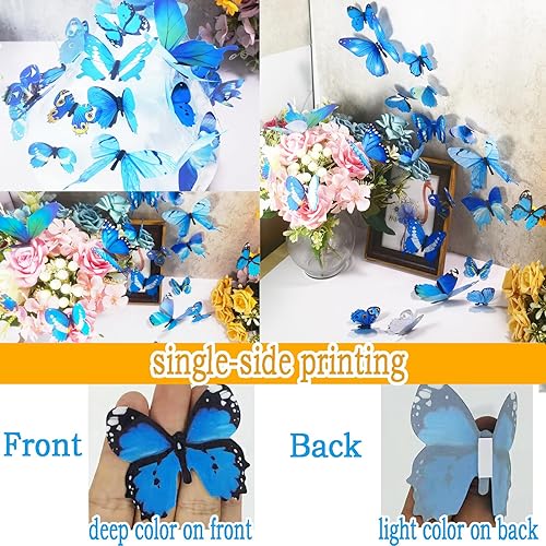 Miniatura 6 de Ewong 72 calcomanías de pared de mariposas 3D con diseño de mariposas 3D, decoración de mural extraíble, para el hogar, dormitorio de niños, niñas,