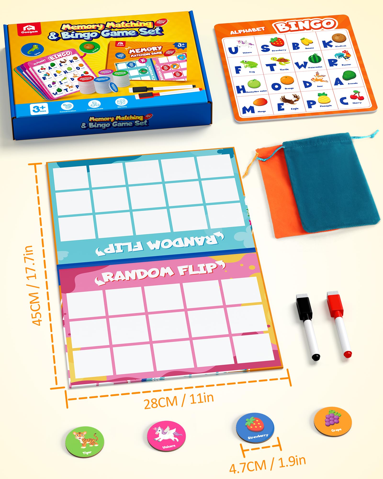 Coogam Gioco di bingo alfabeto, ABC Matching Board per l'apprendimento, Attività di riconoscimento dei modelli di colore, Giocattolo regalo per bambini prematuri per bambini in età prescolare 3-4-5