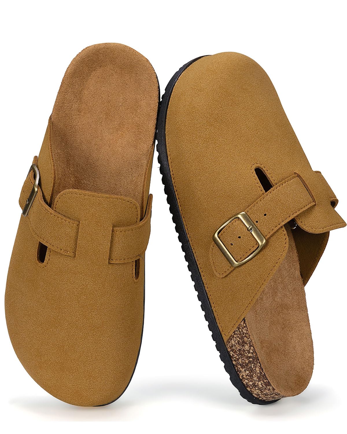 LANGDU Clogs Damen Herren Pantoletten Garten Hausschuhe,Braun,44EU | Wildleder,Verstellbarer Riemen,Bequem,Atmungsaktiv,Modisch,Rutschfest,Indoor & Outdoor