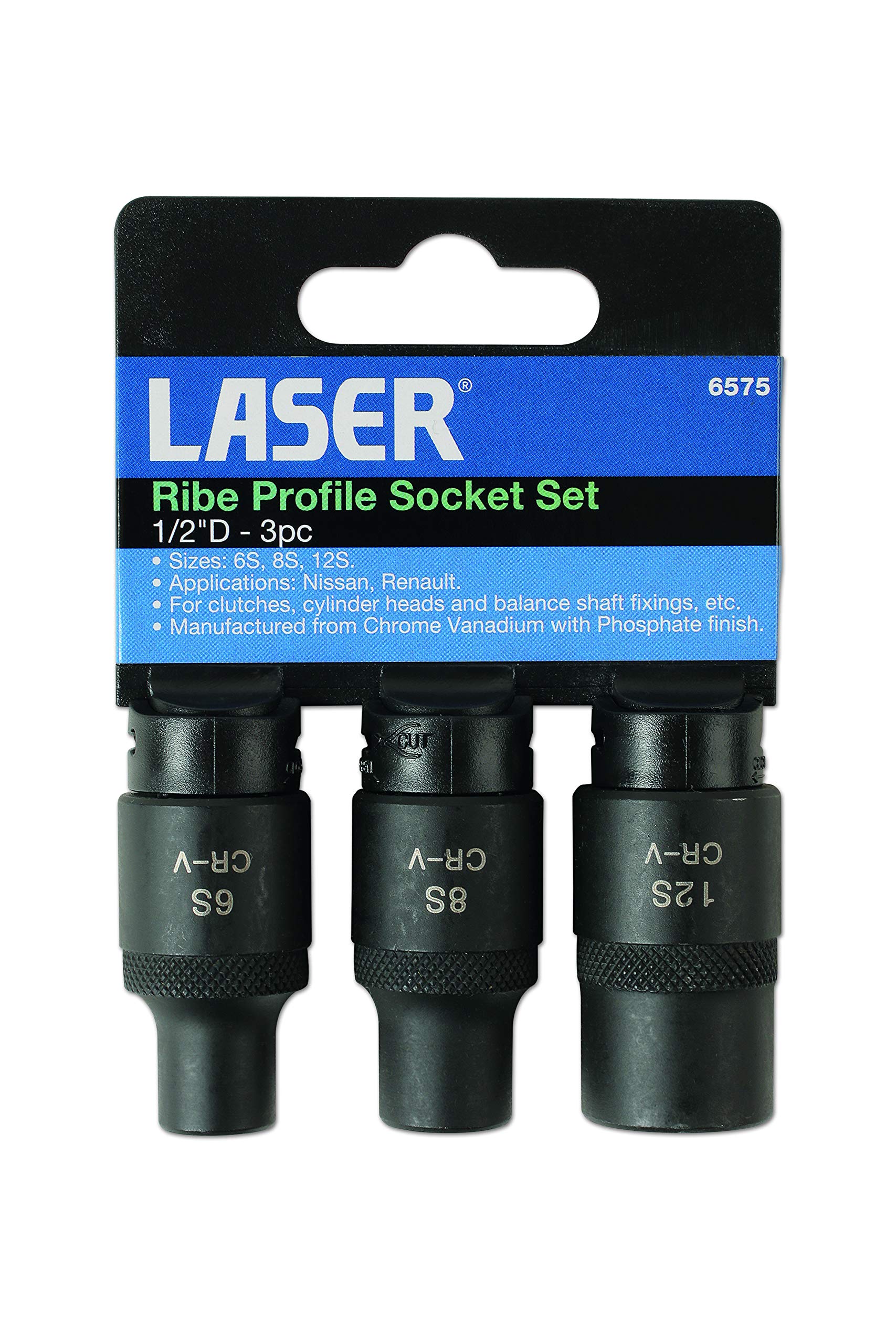 LASER 6575 Ribe Stecknuss-Set, 3-tlg. – Für Nissan & Renault (6S, 8S, 12S)