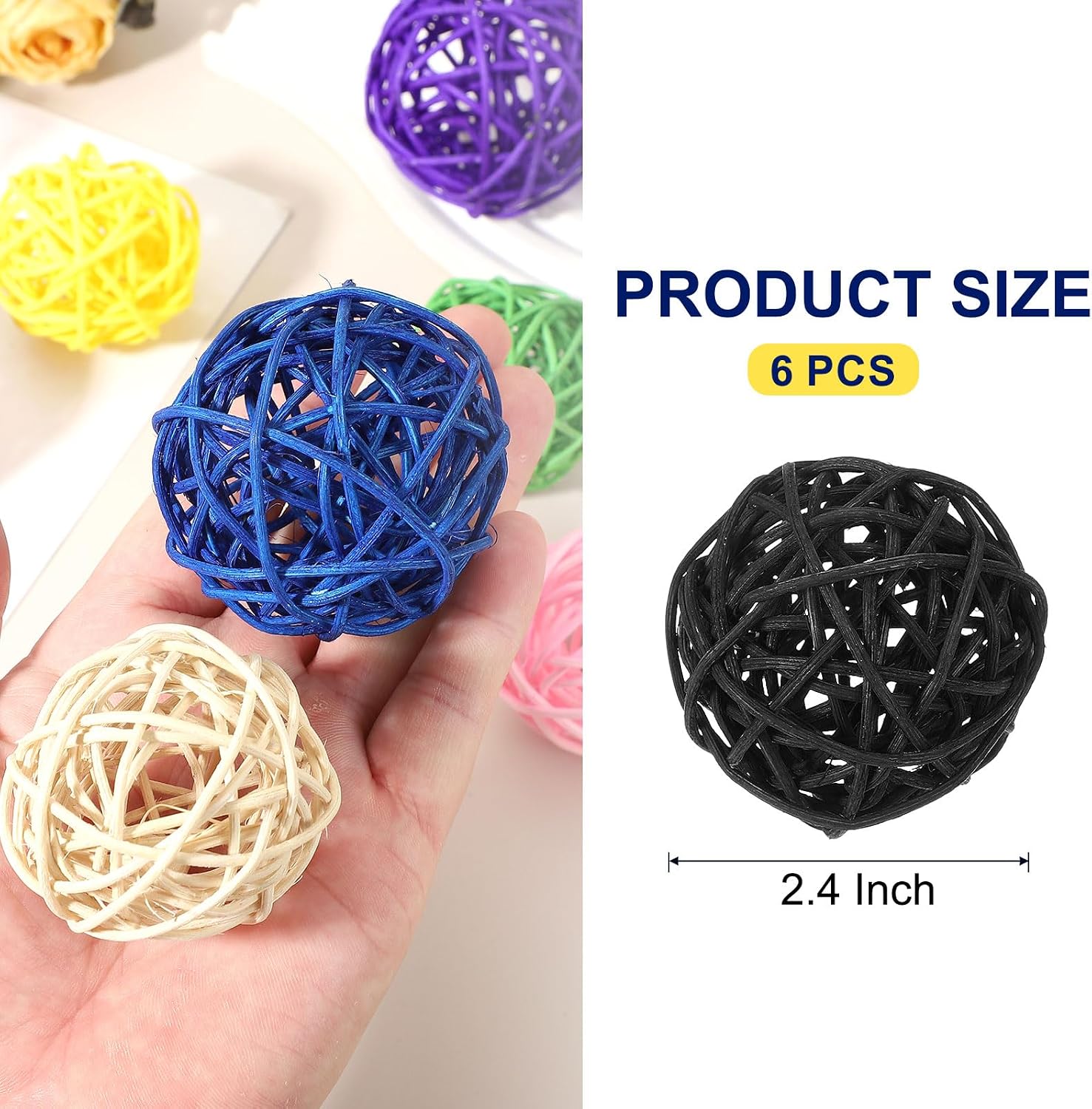 MECCANIXITY 6 Pcs Wicker Rattan Balls 2.4 Inch Rattan Decorative Balls Vase Fillers for Wedding Party Centerpiece Bowls Home Decoration, Black