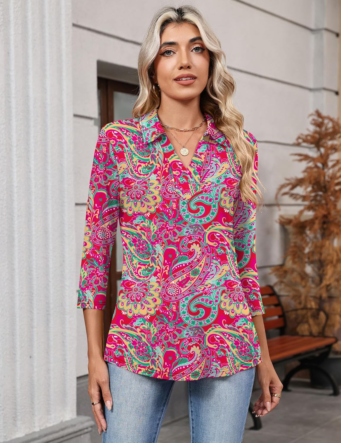 LOMON 3/4 Length Sleeve Womens Tops 2026 Spring Summer Collared Polo Shirts - Image 2