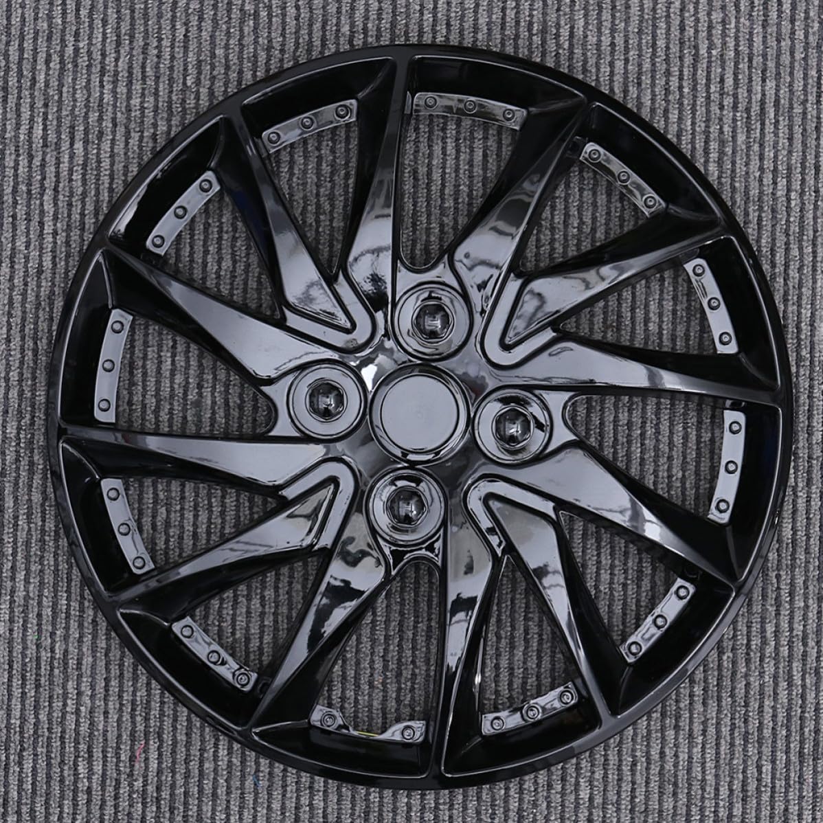 Generico Coprimozzi Decorativi per Ruote Auto da 14 Pollici 2 Pezzi Protezione Cerchi in Plastico Nero, Resistente All'usura, Stile Semplice e Elegante