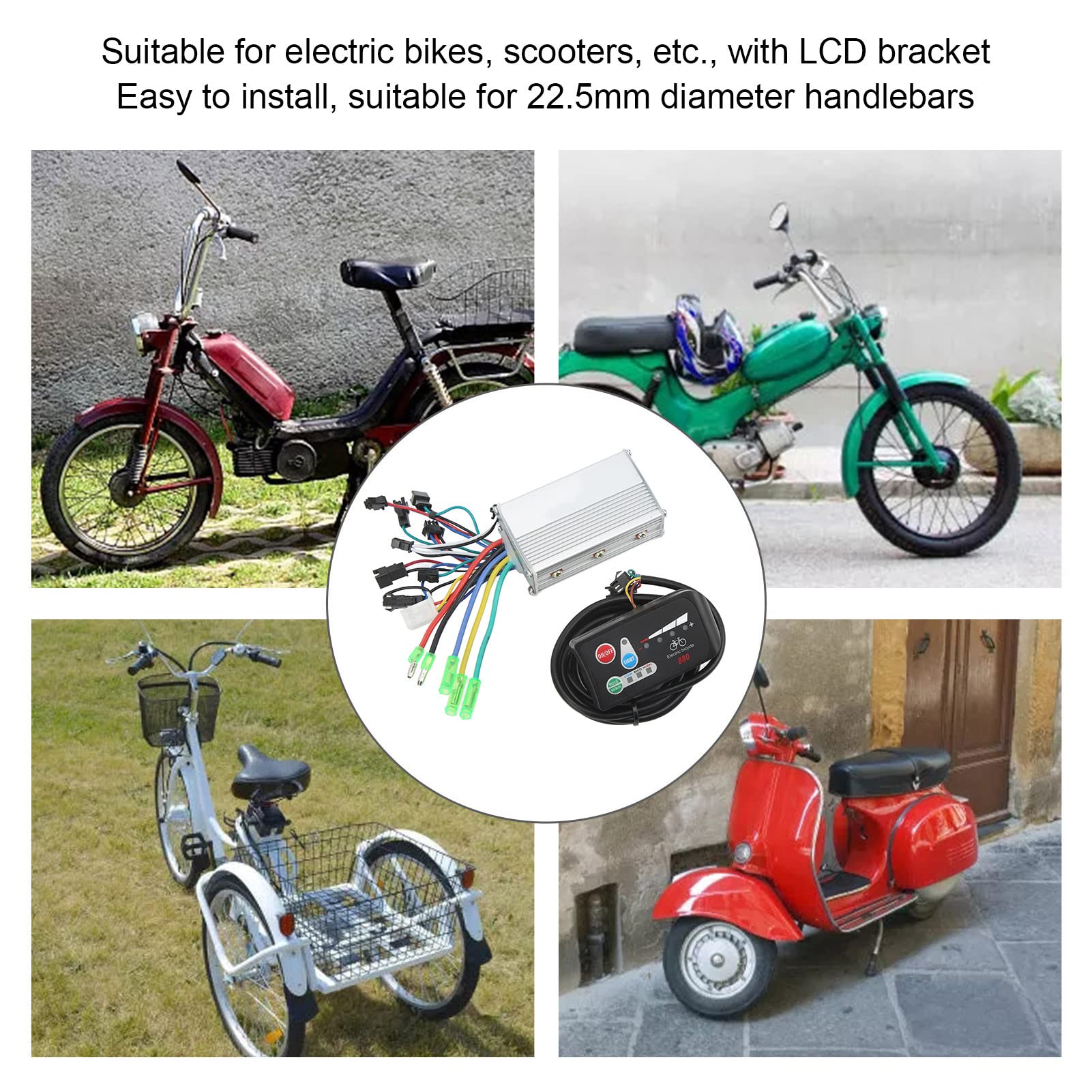 BuyWeek Kit de Contrôleur de Moteur sans Balais pour Vélo Électrique, 48V 250W 350W Kit de Contrôleur sans Balais et Panneau d'Affichage LED 880 pour Vélo Électrique Scooter Électrique