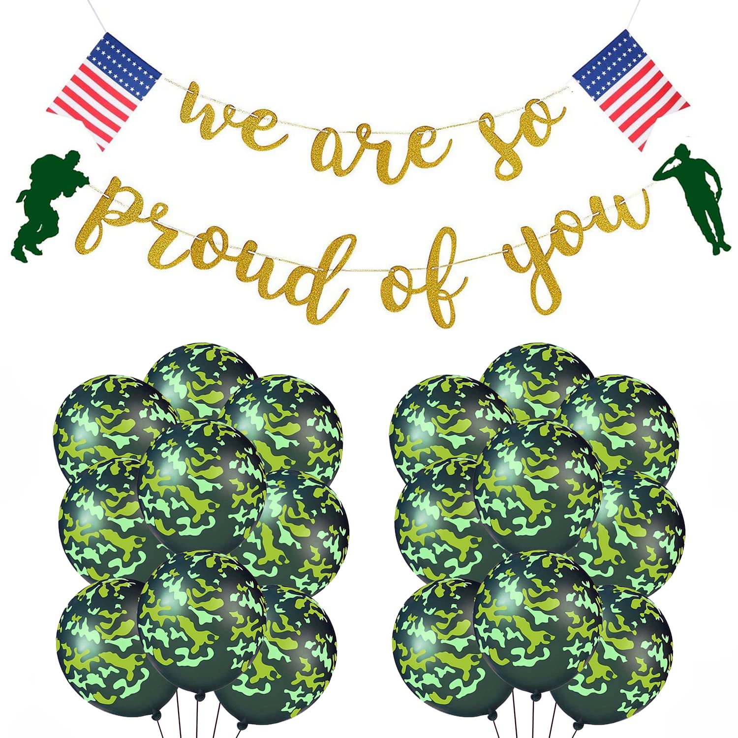 Camouflage Balloons We are So Pround of You Patriotic Soldier Banners,Veterans Day Memorial Day Independence Day Deployment Returning Back Military