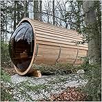ZONEMEL Wooden Steam Sauna Room with Panoramic View, Canadian Red Cedar Traditional Outdoor Barrel Wood Burning Sauna with Porch, Wood-Fired Stove with Chimney Kit, Wood Shingles, 6-8 Person
