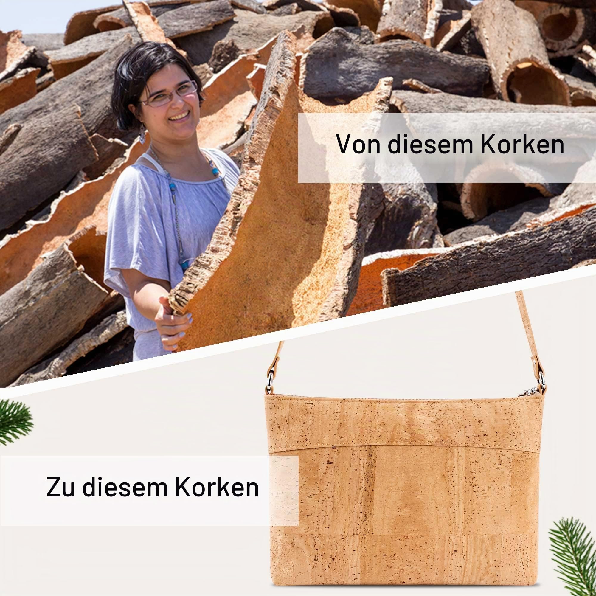 Corkor Vegane Umhängetasche Damen Geldbeutel Schultertaschen Handtasche Schulter Natur-Leder Natur Korkleder