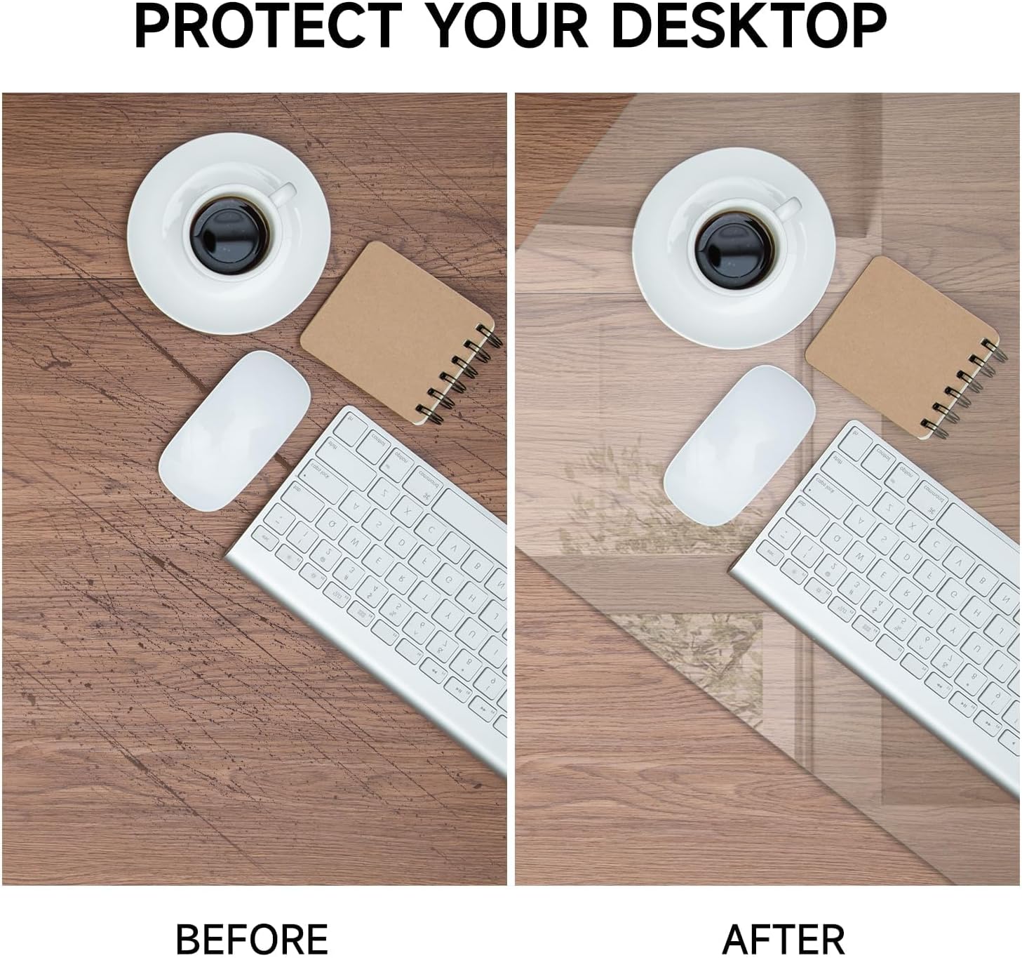 VASUHOME 32" x 20" Clear Tempered Glass Desk Mat - Multi-Functional Desk Pad for Keyboard and Monitor Protection, Dry Erase Surface, Ideal Table Top Protector for Home & Office