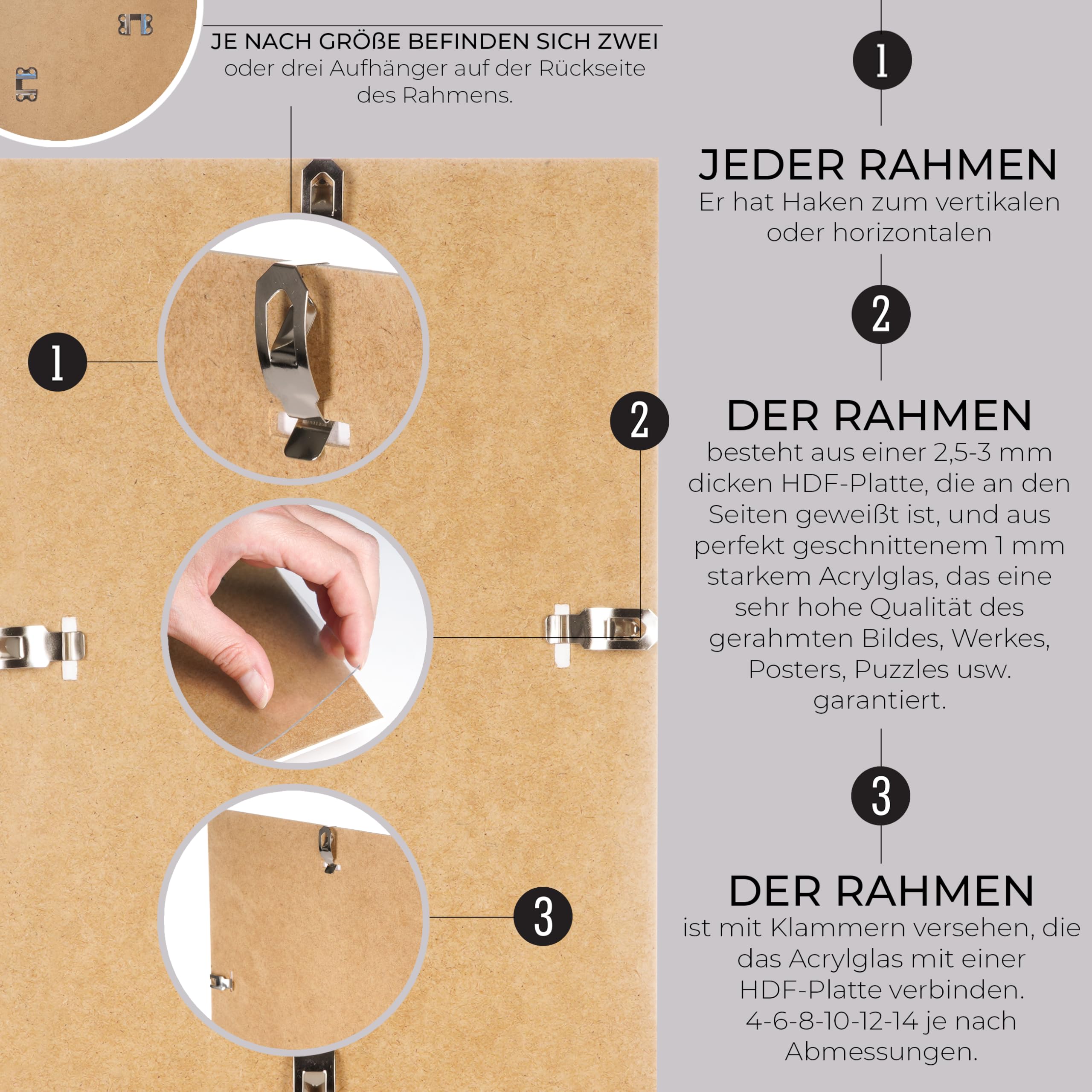 Rahmenloser 61x91,5 cm Bilderrahmen Bildhalter Cliprahmen Fotorahmen Kunstglas Plexi gut für Wohnzimmer, Esszimmer, Küche,Fotos Poster viele Größen Rechteckig mit Clips gut.