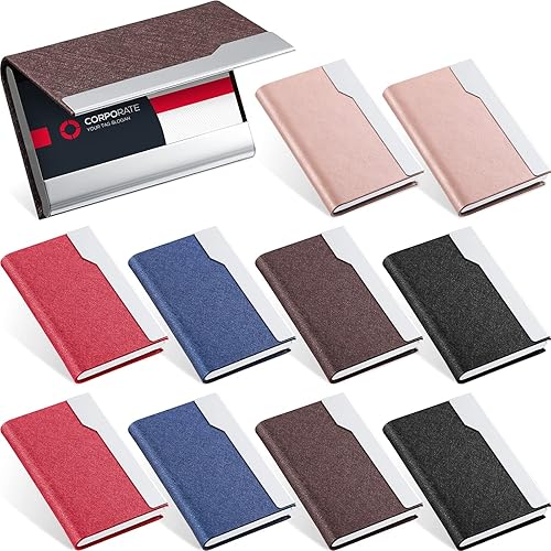 Yexiya 10 fundas profesionales para tarjetas de visita, piel sintética a granel, acero inoxidable con cierre magnético, cartera para tarjetas de