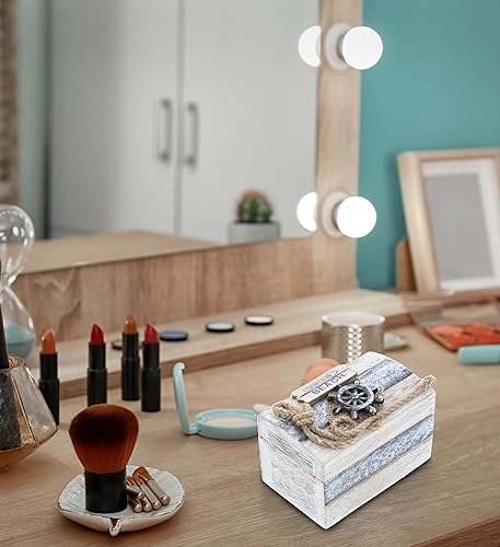 Miniatura 7 de CoTa Global Joyero de madera de mar plateado, juego de 2 piezas, baratija náutica hecha a mano con ancla y estrellas de mar, decoración del hogar de