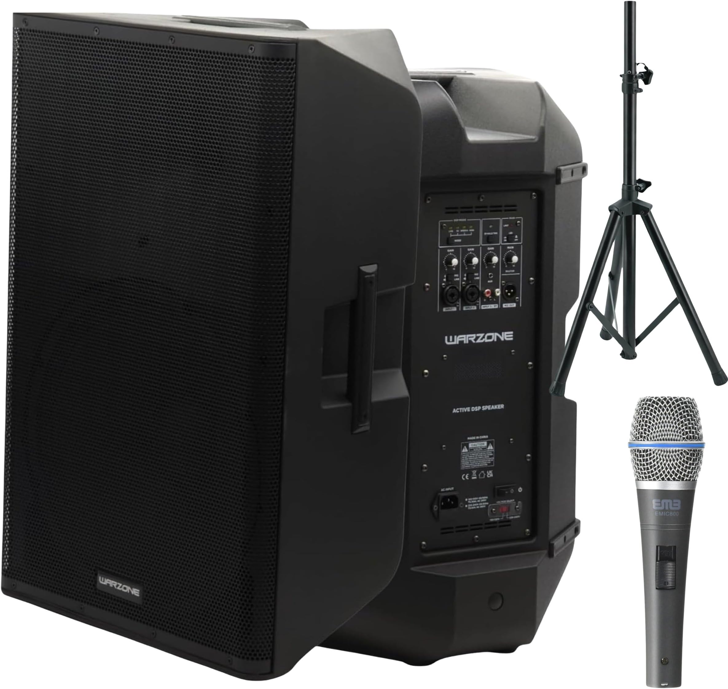 - Warzone WPTS12 PA System Bundle - 2200W Active Speaker, Adjustable Tripod Stand, Dynamic Microphone - Bluetooth, DSP Sound Processing, Perfect for DJs & Events