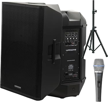 Warzone WPTS12 PA System Bundle - 2200W Active Speaker, Adjustable Tripod Stand, Dynamic Microphone - Bluetooth, DSP Sound Processing, Perfect for DJs & Events