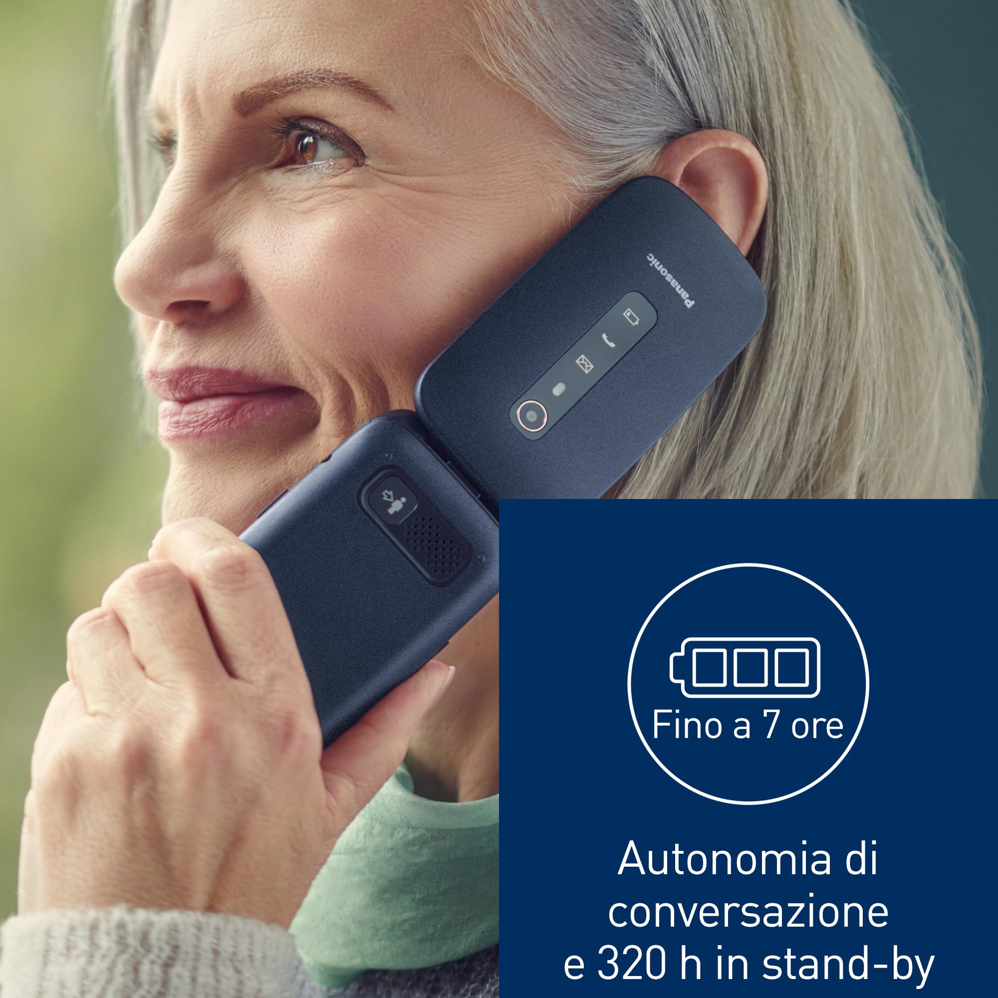 Panasonic KX‑TU550EXC, Cellulare 4G per Anziani, Fotocamera 1,2 MP, telefono per anziani, Display 2,8", caratteri grandi, facile da usare, Standby fino a 290 ore, Blu