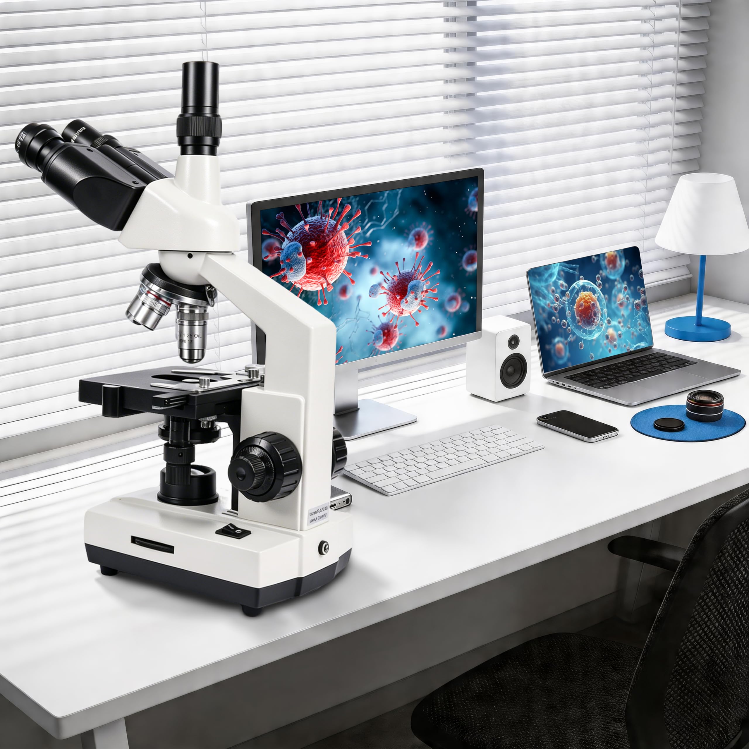 SWIFT SW320T Trinokular-Mikroskop 40X-5000X, professionelles Labor-Mikroskop mit 2MP Kamera, Tragetasche, Handyhalterung & Experimentierzubehör - Metallkörper für Erwachsene & Studenten