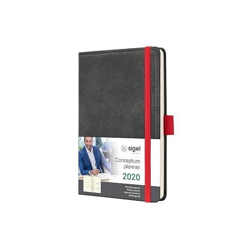 SIGEL C2058 Weekly diary 2020, approx. A6, hardcover, Vintage, used leather look dark grey - Conceptum