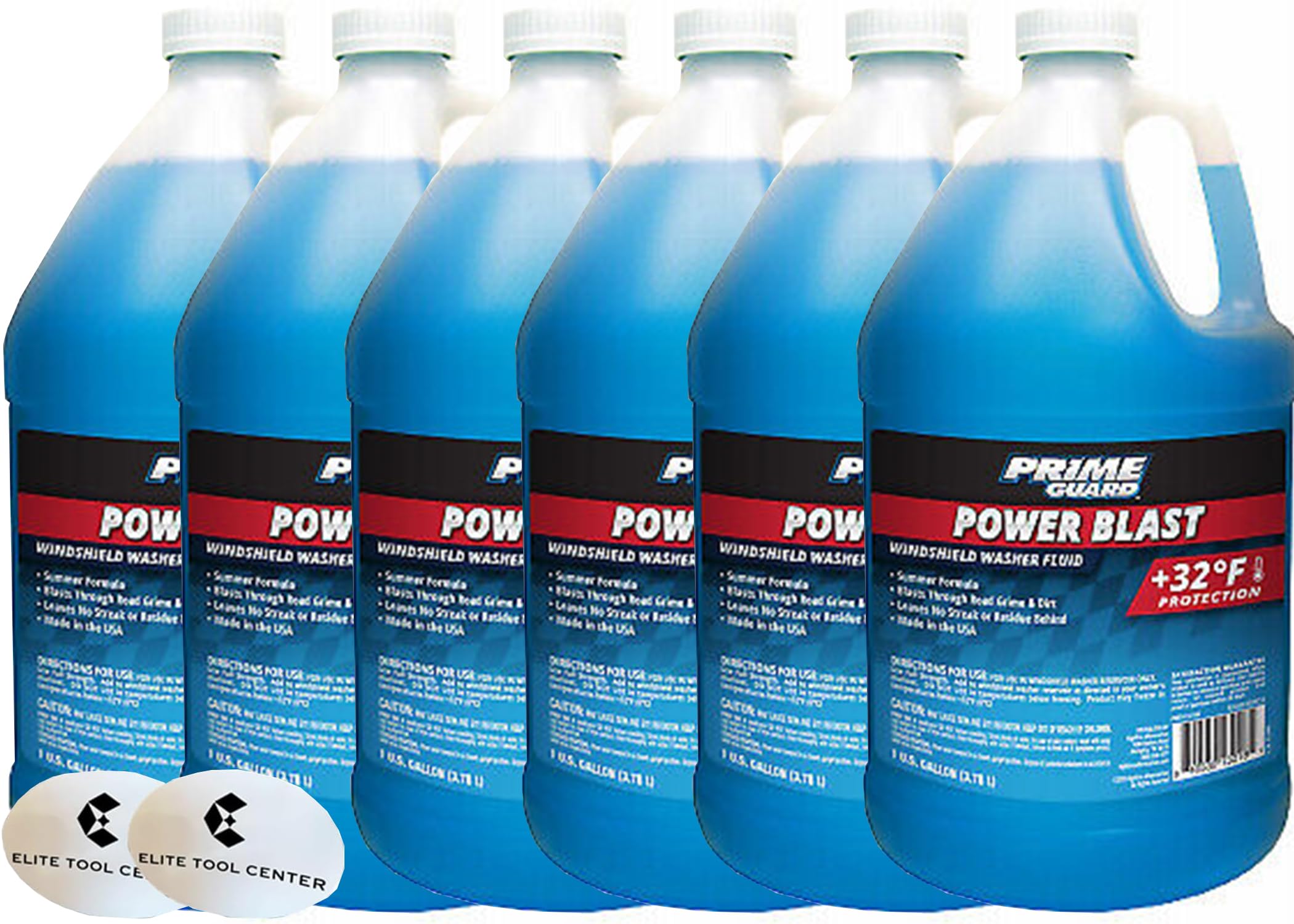 Elite Tool Center 6 Pack 1 Gallon Summer Blend Blue Windshield Washer Fluid 32* Fahrenheit Removes Bugs, Road Grime, Film, Dirt; Streak Free Stickers
