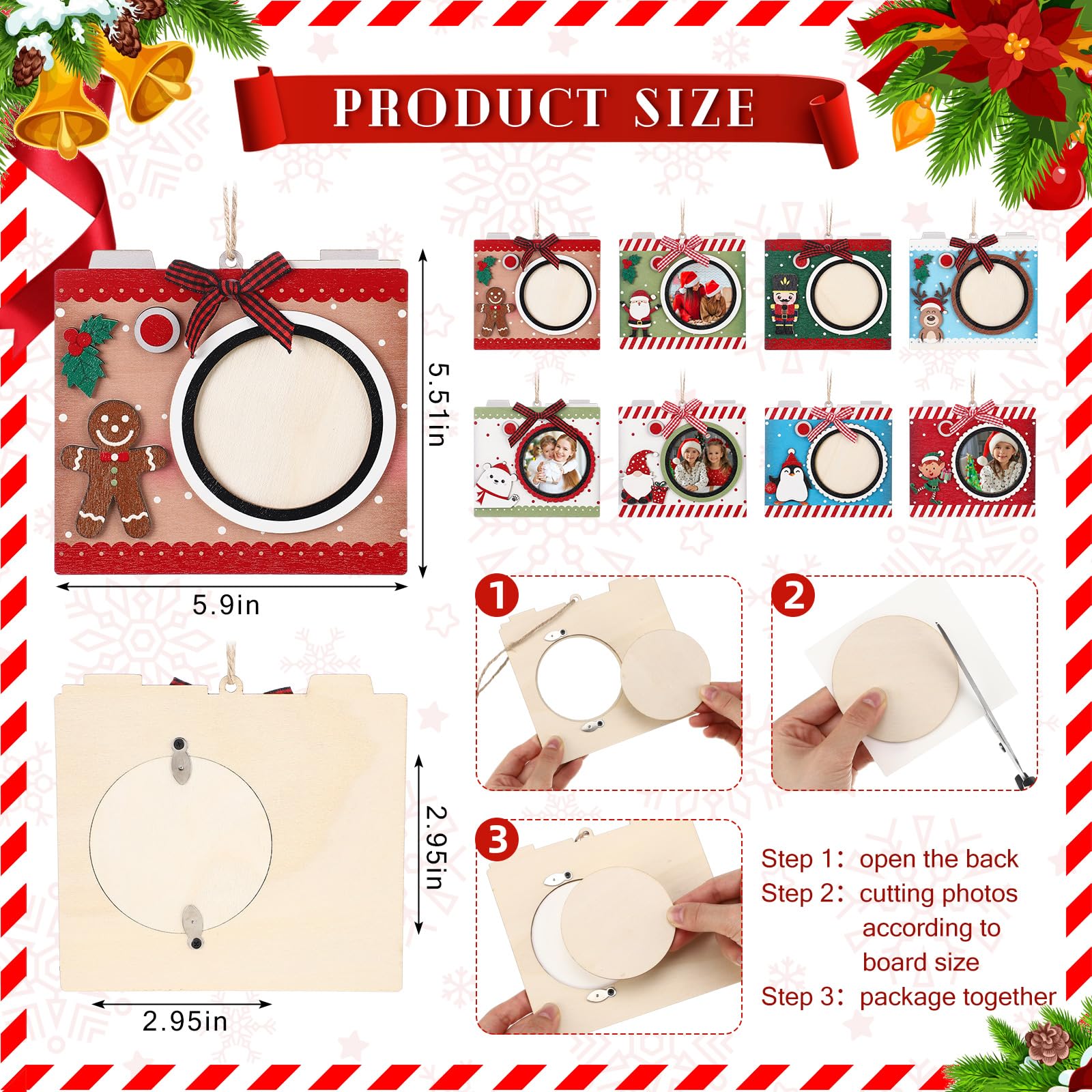 Namalu 8 Pcs Camera Christmas Tree Ornament Family Vacation Photo Holder Camera Photo Frame Ornaments Photographer Traveler Tourist Travel Photography Lover Keepsake - Image 3
