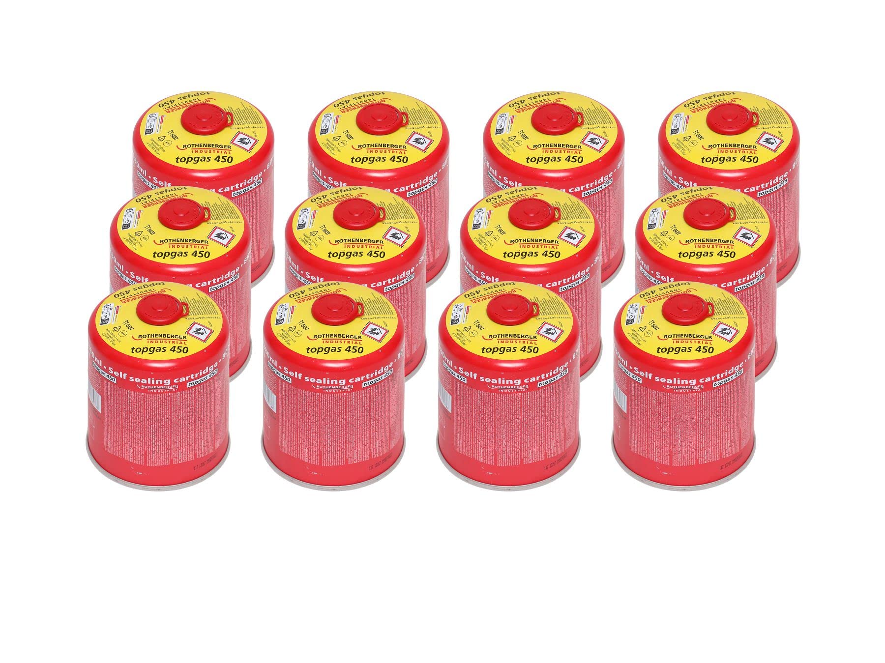 ROTHENBERGER Industrial Top Gas Schraub - Gaskartusche 450g - 740 ml - Vorteilsdose für lange Einsatzdauer ; 7/16" EU, 12 Stück, 1500003478-12