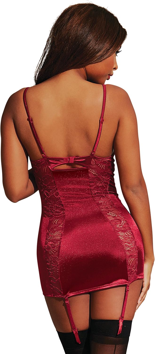 Dreamgirl Women's Stretch Lace Garter Slip with Strappy Cup, Garnet, XS: Clothing, Shoes & Jewelry