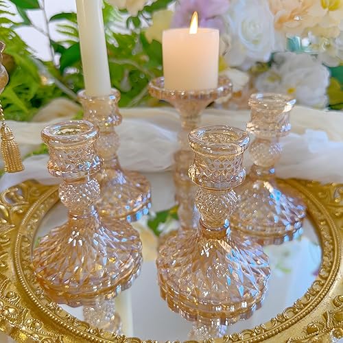 Miniatura 8 de Portavelas de cristal, portavelas cónico a rayas, juego de 6 candelabros para centros de mesa, decoración del hogar, bodas, festivales y fiestas